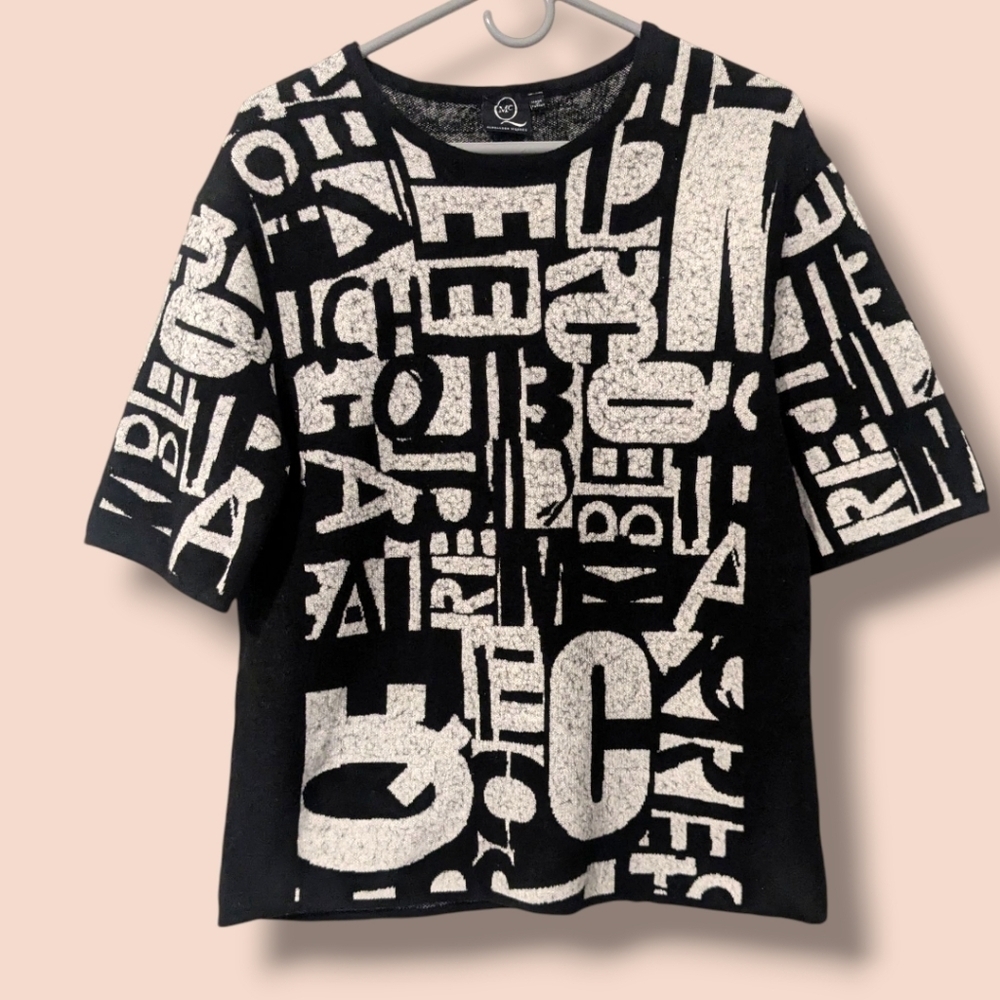 Alexander Mcqueen Black Wool Cotton Short Sleeve Letter Jacquard Knit T-Shirt Lg
